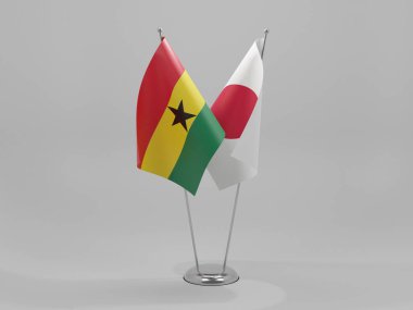 Japonya - Gana İşbirliği Bayrakları, Beyaz Arkaplan - 3D Render