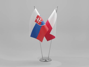 Polonya - Slovakya İşbirliği Bayrakları, Beyaz Arkaplan - 3D Render