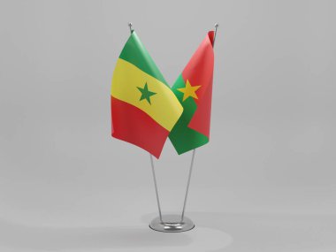 Burkina Faso - Senegal İşbirliği Bayrakları, Beyaz Arkaplan - 3D Render