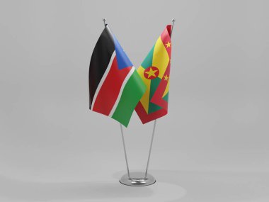 Grenada - Güney Sudan İşbirliği Bayrakları, Beyaz Arkaplan - 3D Render