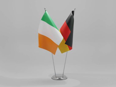 Almanya - İrlanda İşbirliği Bayrakları, Beyaz Arkaplan - 3D Hazırlama