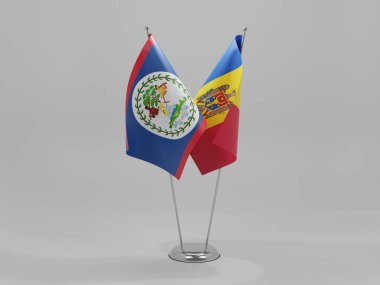 Moldova - Belize İşbirliği Bayrakları, Beyaz Arkaplan - 3D Render