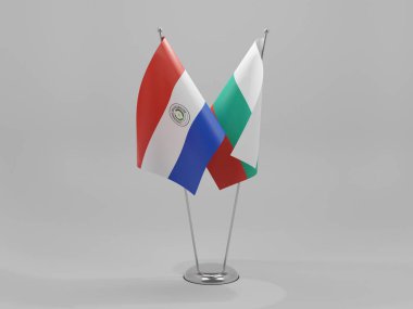 Bulgaristan - Paraguay İşbirliği Bayrakları, Beyaz Arkaplan - 3D Render