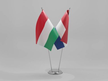 Hollanda - Macaristan İşbirliği Bayrakları, Beyaz Arkaplan - 3D Render
