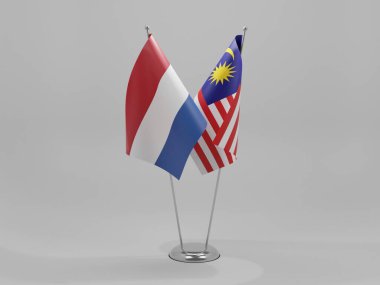 Malezya - Hollanda İşbirliği Bayrakları, Beyaz Arkaplan - 3D Render