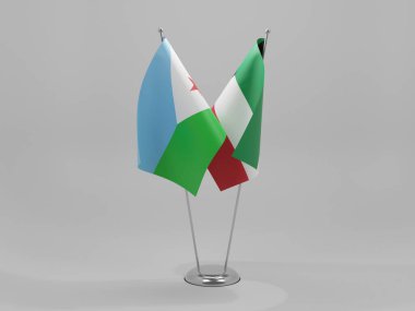 Kuveyt - Cibuti İşbirliği Bayrakları, Beyaz Arkaplan - 3D Render