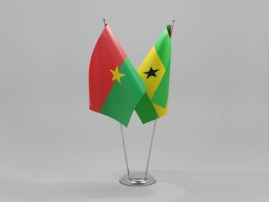 Sao Tome ve Principe - Burkina Faso İşbirliği Bayrakları, Beyaz Arkaplan - 3D Render