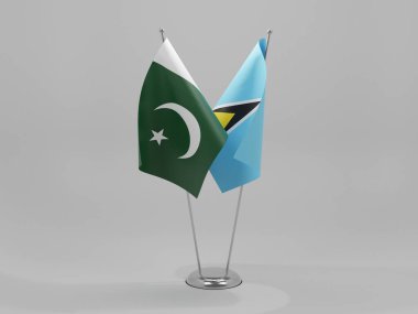 Saint Lucia - Pakistan İşbirliği Bayrakları, Beyaz Arkaplan - 3D Render