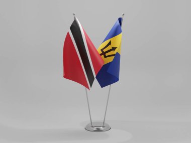Barbados - Trinidad ve Tobago İşbirliği Bayrakları, Beyaz Arkaplan - 3D Render