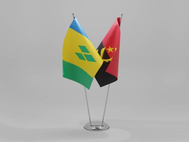 Angola - Saint Vincent ve Grenadines İşbirliği Bayrakları, Beyaz Arkaplan - 3D
