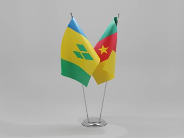 Kamerun - Saint Vincent ve Grenadines İşbirliği Bayrakları, Beyaz Arkaplan - 3D Render