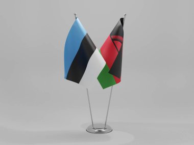 Malawi - Estonya İşbirliği Bayrakları, Beyaz Arkaplan - 3D Render