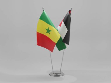 Filistin - Senegal İşbirliği Bayrakları, Beyaz Arkaplan - 3D Render