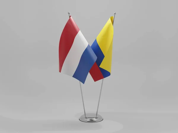 Colombia Nederlandse Samenwerking Vlaggen Witte Achtergrond Render — Stockfoto