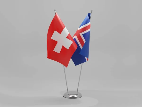 Island Schweiz Kooperationsfahnen Weißer Hintergrund Render — Stockfoto