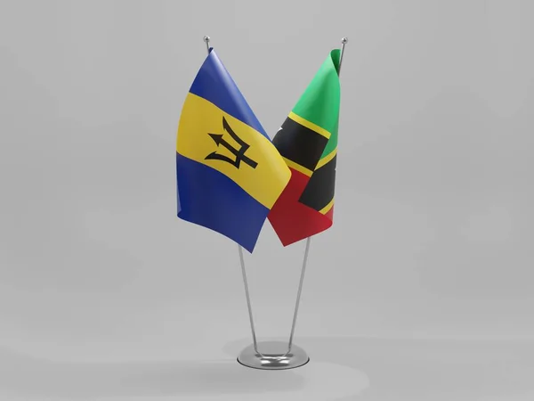 Saint Kitts Nevis Bandiere Cooperazione Delle Barbados Sfondo Bianco Render — Foto Stock