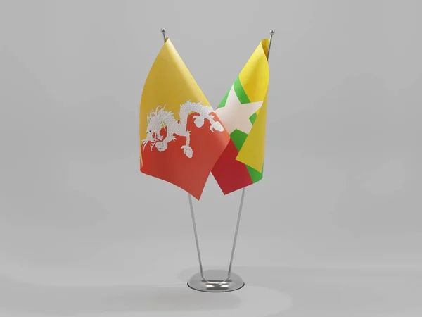 Myanmar Bhutan Cooperation Flags White Background Render — 图库照片