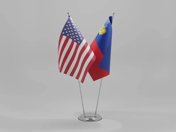 Liechtenstein Bandeiras Cooperação Dos Estados Unidos América Fundo Branco Render — Fotografia de Stock