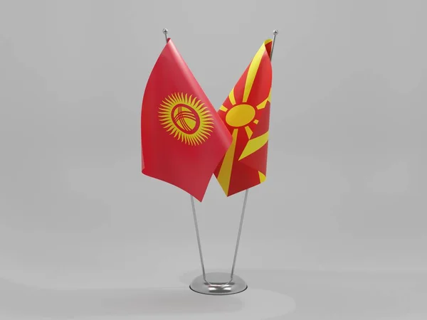 Macedonia Bandiere Cooperazione Kirghizistan Sfondo Bianco Render — Foto Stock