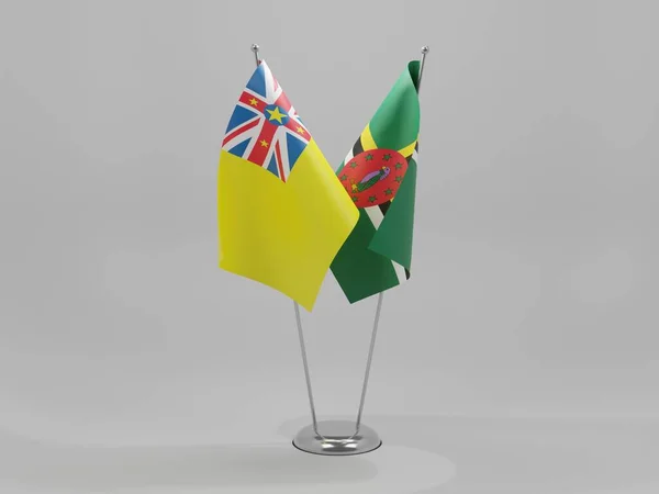 Dominica Bandeiras Cooperação Niue Fundo Branco Render — Fotografia de Stock