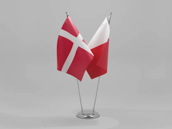 Malta Dänemark Kooperationsflaggen Weißer Hintergrund Render — Stockfoto