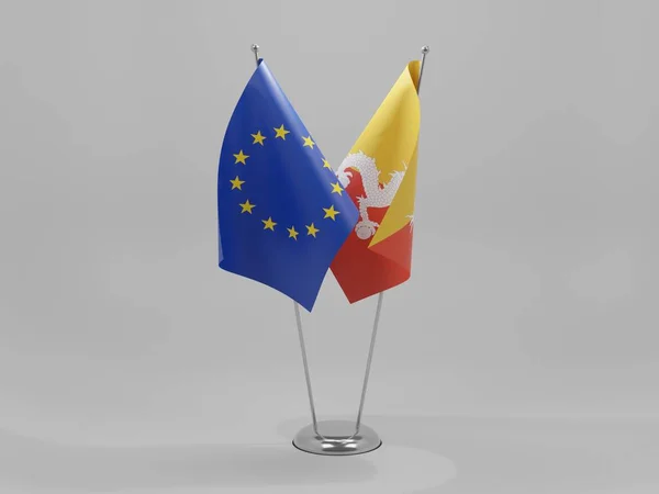 Bhutan European Union Cooperation Flags White Background Render — Stock Photo, Image