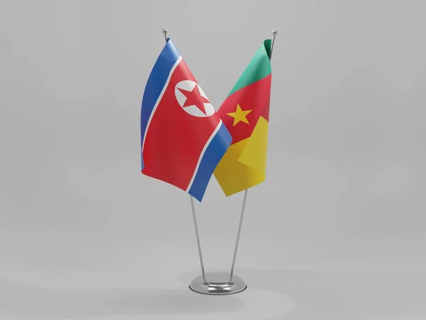 Kamerun Nordkoreas Samarbetsflaggor Vit Bakgrund Render — Stockfoto