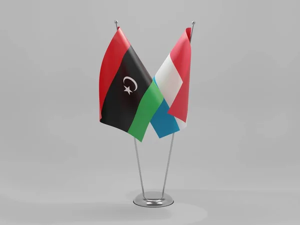 Σημαίες Συνεργασίας Λουξεμβούργου Λιβύης Λευκό Φόντο Render — Φωτογραφία Αρχείου