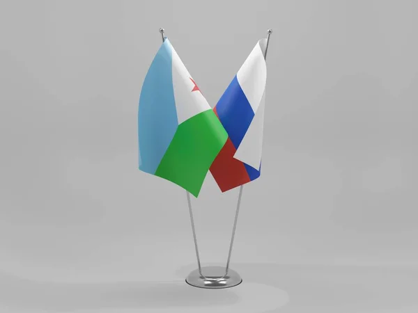 Rusia Banderas Cooperación Yibuti Fondo Blanco Render —  Fotos de Stock
