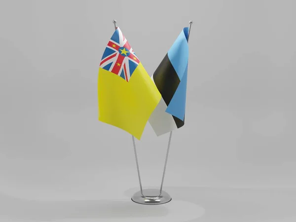 Estonia Niue Flagi Współpracy Białe Tło Render — Zdjęcie stockowe