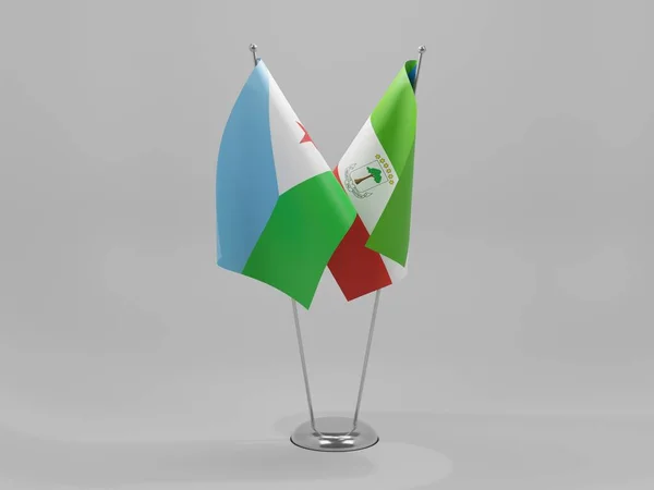 赤道几内亚 吉布提合作旗 白色背景 3D渲染 — 图库照片