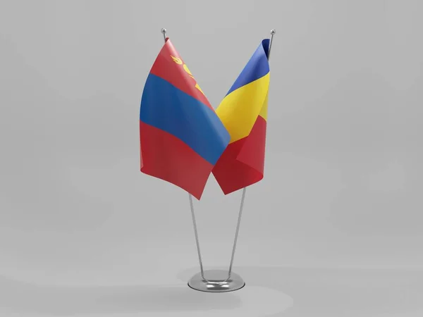 Rumania Banderas Cooperación Mongolia Fondo Blanco Render —  Fotos de Stock