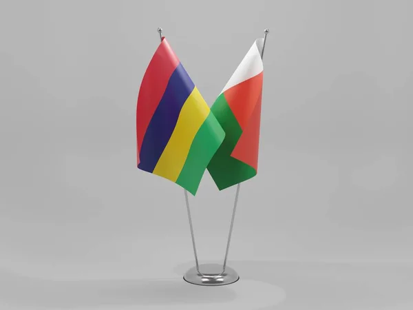 Madagaszkár Mauritius Együttműködési Zászlók Fehér Háttér Render — Stock Fotó