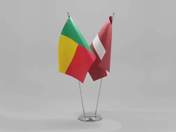 Letonia Banderas Cooperación Benín Fondo Blanco Render —  Fotos de Stock