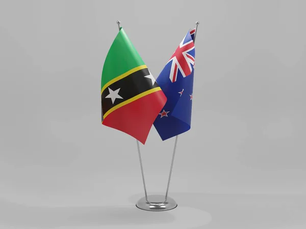 Nieuw Zeeland Saint Kitts Nevis Samenwerkingsvlaggen Witte Achtergrond Render — Stockfoto