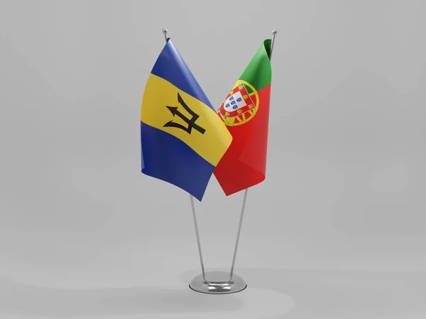 Portugal Barbados Samarbetsflaggor Vit Bakgrund Render — Stockfoto