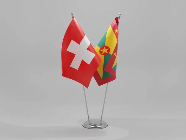 Grenada Swiss Cooperation Flags White Background Render — Stok Foto