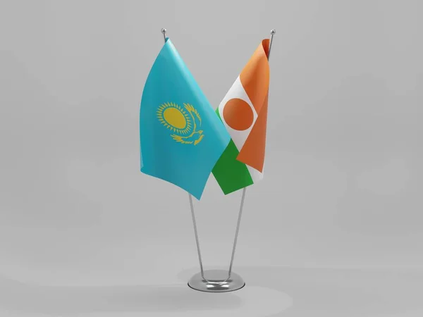 Σημαίες Συνεργασίας Νίγηρας Καζακστάν Λευκό Φόντο Render — Φωτογραφία Αρχείου
