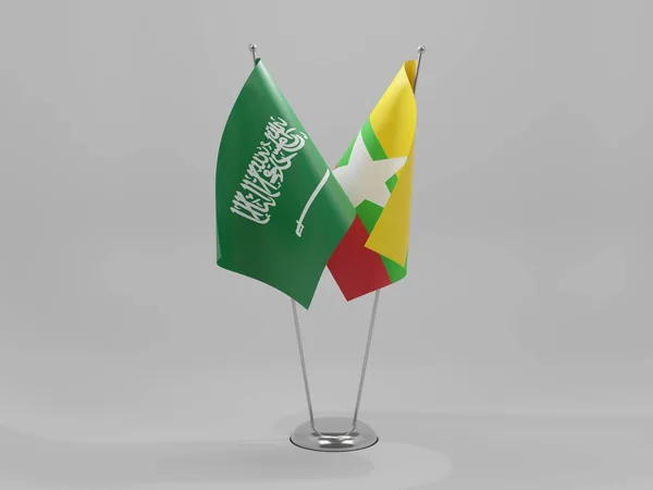 Myanmar Arabia Saudyjska Flagi Współpracy Białe Tło Render — Zdjęcie stockowe