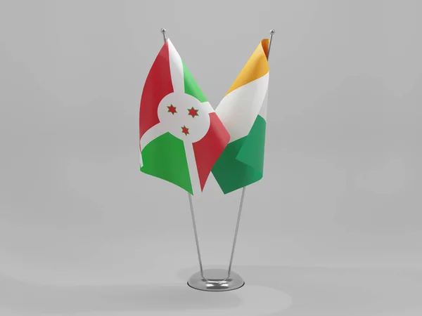 Costa Marfim Bandeiras Cooperação Burundi Fundo Branco Render — Fotografia de Stock