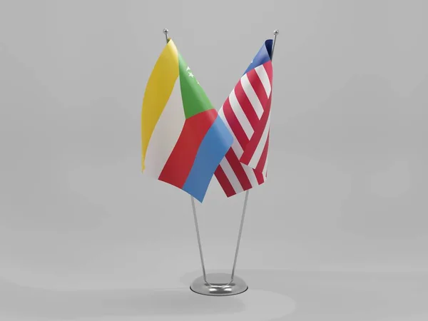 Liberia Komorernas Samarbetsflaggor Vit Bakgrund Render — Stockfoto
