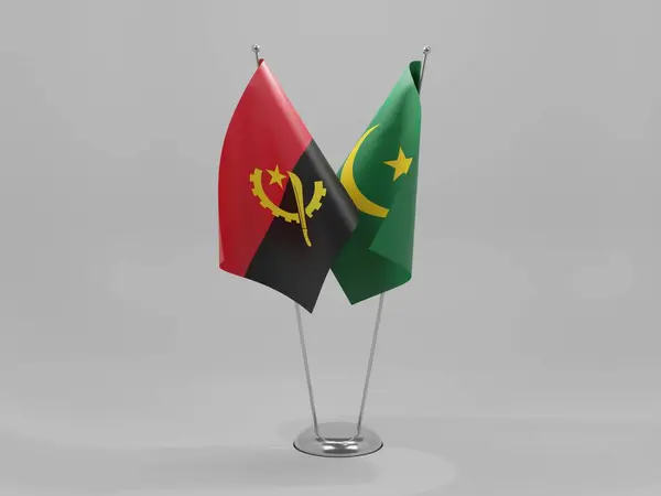 Mauritania Angola Banderas Cooperación Fondo Blanco Render —  Fotos de Stock