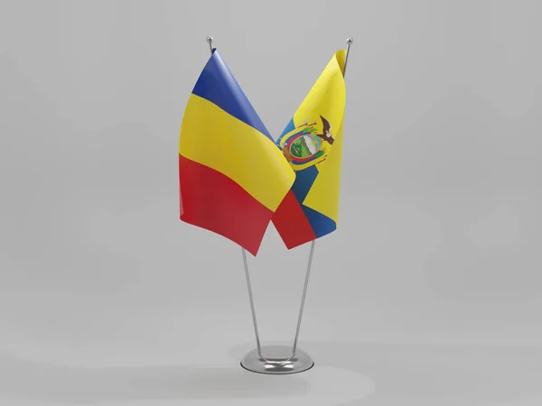 Ecuador Roemenië Samenwerkingsvlaggen Witte Achtergrond Render — Stockfoto