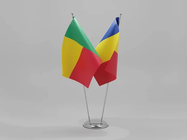 Romania Bandiere Cooperazione Benin Sfondo Bianco Render — Foto Stock