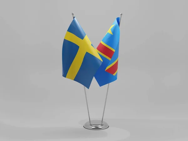 República Democrática Del Congo Banderas Cooperación Suecia Fondo Blanco Render — Foto de Stock