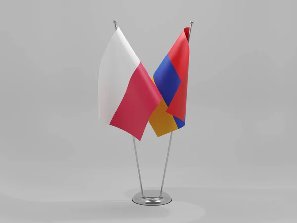 Вірменія Польща Співпраця Прапори Білий Фон Рендер — стокове фото