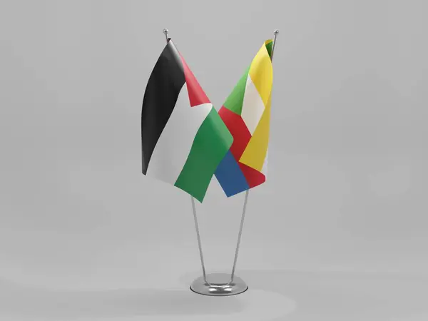 Komory Palestyna Flagi Współpracy Białe Tło Render — Zdjęcie stockowe
