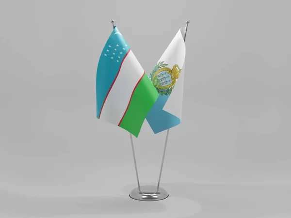 Banderas Cooperación San Marino Uzbekistán Fondo Blanco Render —  Fotos de Stock