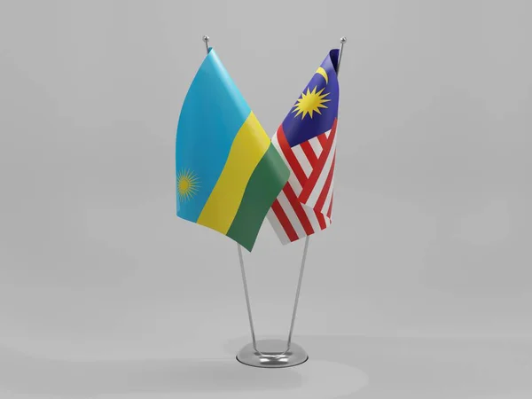 Malaysia Rwanda Cooperation Flags White Background Render — 图库照片