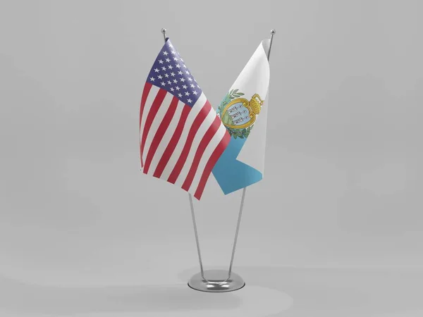 圣马力诺 美利坚合众国合作旗 白色背景 3D渲染 — 图库照片